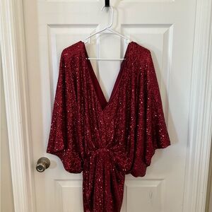 Red Sequin V-Neck romper